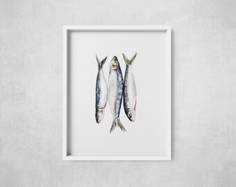 Sardines Poster Print – Coastal Nautical Wall Decor for Seafood and Ocean Lovers