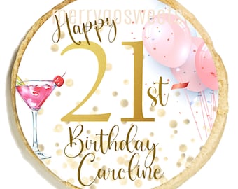 Custom 21st Birthday Cookie Favors Pink and Gold Personalized Party Cookies