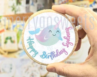 Narwhal Personalized Birthday Baby Shower Cookies Custom Favors for parties and events