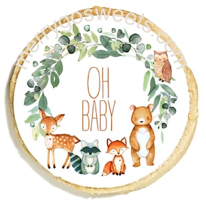 12 Woodland Oh Baby Neutral Colors Animals Baby Shower Birthday Cookies Favors