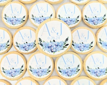 Custom Blue Hydrangea Wedding Bridal Engagement Cookies 12 Personalized Favors