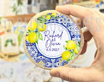 Custom Italian Tiles and Lemons Wedding Bridal Engagement Cookies 12 Personalized Favors