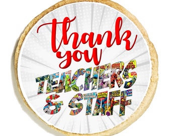 Thank You Teachers and Staff Comic Book Cookies Teacher's Gift School Cookie Delivery