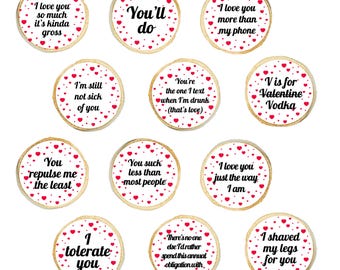 Cheeky Valentine's Cookies with Humorous Funny Love Sayings 12 cookies per set