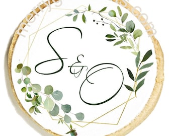 Botanical Wedding Cookies: Gold Frame Eucalyptus Design - Set of 12