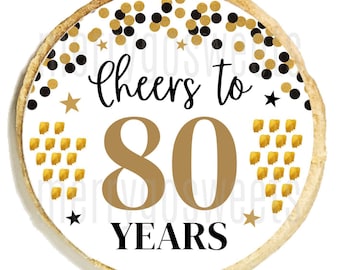 Custom Black, White and Gold Cheers Cookies Personalized Birthday Cookie Favors