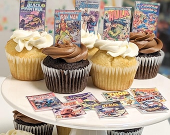 12 Classic Comic Book Superhero Cupcake Toppers