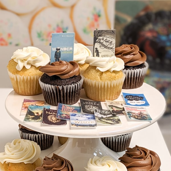 Book Cupcake Toppers with Classic and Modern Novel Book Covers | Edible Print Cupcake Toppers | Cupcake Stickers