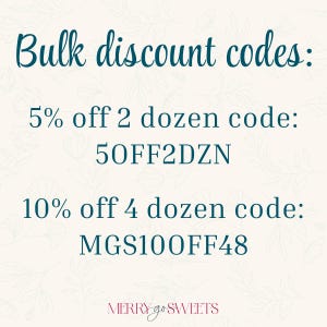 text that provides bulk discount codes for a sale. It offers a 5% discount on 2 dozen code and a 10% discount on 4 dozen code. The codes are 50OFF2DZN and MGS100OFF48. The text is presented in a clear and organized manner, making it easy to understand and follow.