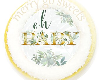 12 Greenery and Gold Oh Baby Shower Cookies Eucalyptus Botanical Ivy