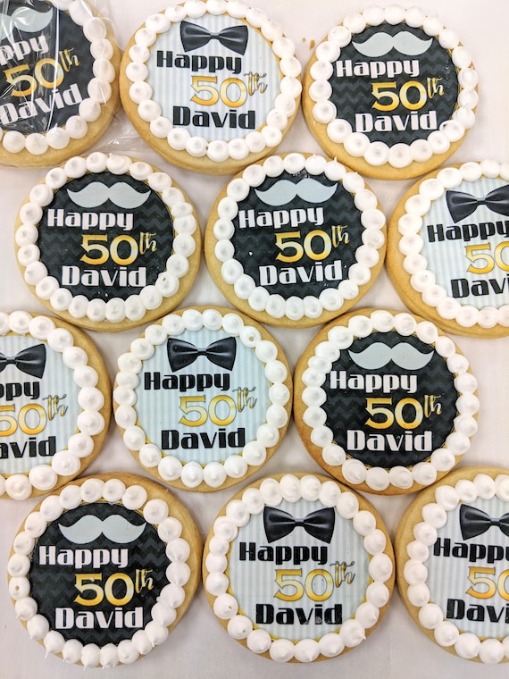 Personalized Mustache Bow Tie Birthday Cookies Personalized Mustache Bow Tie Birthday Cookies