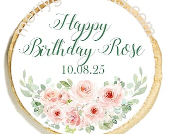 Personalized Pink Rose Birthday Cookies - Set of 12