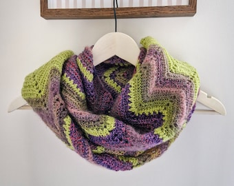 Handmade Shawl Crochet Scarf Hand Knitted Wrap Avocado Green Heather Purple Pink Premium Merino Mohair Yarn