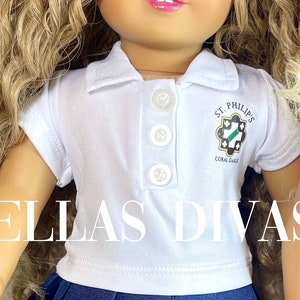 SCHOOL UNIFORM POLO Shirt & Navy Skirt for 18&quot; Girl Doll - Back to School Uniform personalized Shirt with your School Logo for 18-inch Dolls