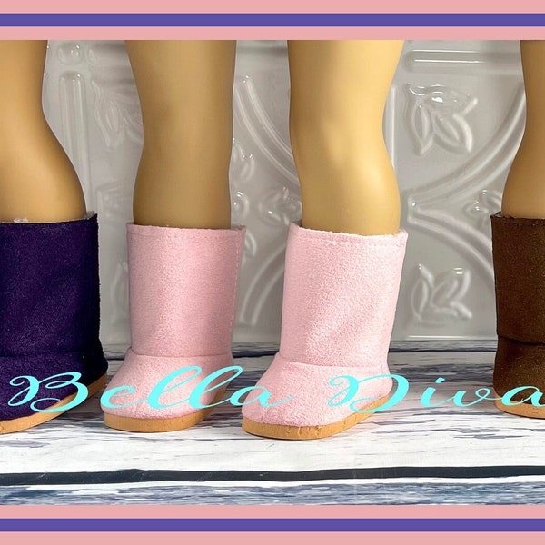 18" Girl Doll Faux SUEDE BOOTS Boots Aqua, Pink, Purple and Brown colors Fancy Boots Designed to fit 18 Inch Dolls- Doll winter boots