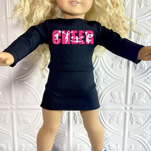 Personalized Cheerleading Outfit for 18&quot; Doll: Black Top & Skirt