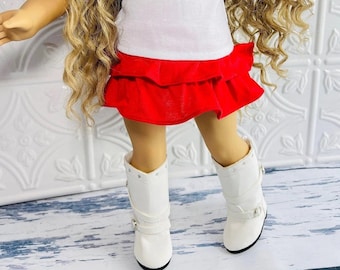 18" GIRL Doll RED SKIRT - Fancy Pop Singer Rocker Ruffle Doll skirt - Western Rodeo skirt designed to fit 18 Inch Girl Dolls
