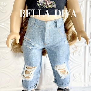 DISTRESSED Light wash RIPPED DENIM Doll Jeans -Distressed jeans Designed to fit 18 Inch Dolls- Pants with rips for 18 inch Girl or Boy Dolls