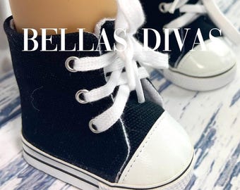 18&quot; Girl Doll High Top SNEAKERS-CANVAS Tall shoes Designed to Fit 18 inch Girl or Boy dolls Personalized Custom Initials- Name- Logo -Design