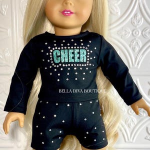 18 Inch Girl Doll Cheer Outfit: Black Top & Shorts, Personalized