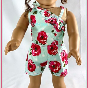 18" Girl Doll ROMPER Off the SHOULDER AQUA & hot pink floral Designed to fit 18 inch dolls Spring-Summer Clothes
