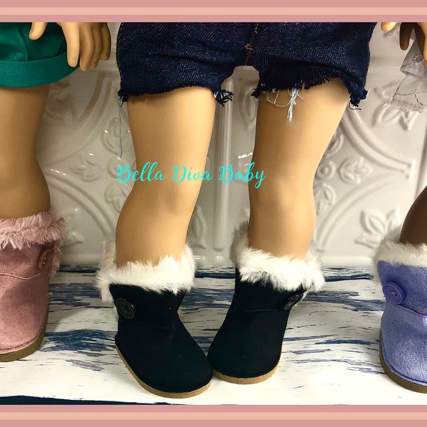 18" Doll BOOTS Faux SUEDE with Faux Fur Trim and Button- Winter BOOTIE Designed to fit 18 Inch Dolls
