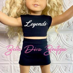 Custom Design 18&quot; Girl Doll Cheer Outfit, Cheerleader Personalized Name Black Top Sleeveless & Skirt
