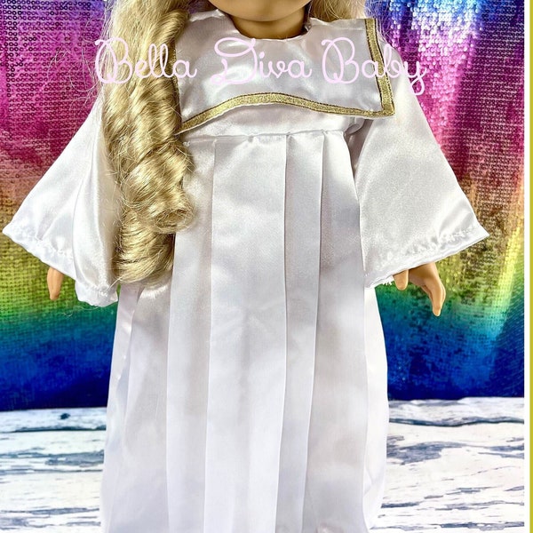 18" Girl Doll GRADUATION GOWN, CAP White and gold Designed to Fit 18 Inch Dolls -Cap or Gown Custom Graduation costume outfit