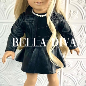 18&quot; Girl Doll Black Faux LEATHER MOTORCYCLE JACKET -Black Rocker Biker Jacket Designed to Fit 18 inch Girl or Boy Dolls