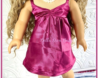 18" Girl Doll SATIN DRESS Raspberry color with Necklace Designed to Fit 18 inch Girl dolls Fancy dress outfit