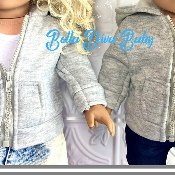 18" Girl Doll PERSONALIZED HOODIE Gray-The Doll Face-Custom Name Hoodie Designed to Fit 18 Inch Girl or Boy Dolls-Personalized Logo College