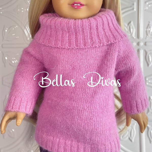 18" Girl Doll TURTLENECK Pink SWEATER - Fall -Winter TurtleNeck Long sweater Clothes Designed to Fit 18 Inch Girl Dolls