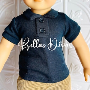 18" Girl Doll POLO Shirt -Black SCHOOL UNIFORM Polo Shirt Designed to Fit 18 inch Boy Dolls- Polo shirt can be personalized with School logo