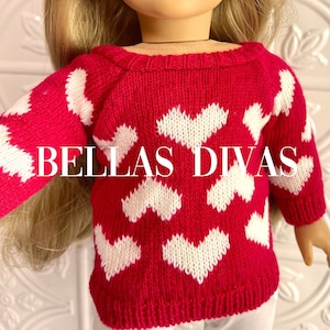 18" Girl Doll VALENTINES HEART Pattern SWEATER Designed to Fit 18 inch Dolls - Adorable Queen of Hearts Sweater for 18" Doll