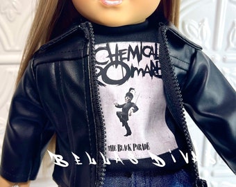 18" Girl Doll Black Faux LEATHER MOTORCYCLE JACKET -Black Rocker Biker Jacket Designed to Fit 18" or 14" inch Girl or Boy Dolls