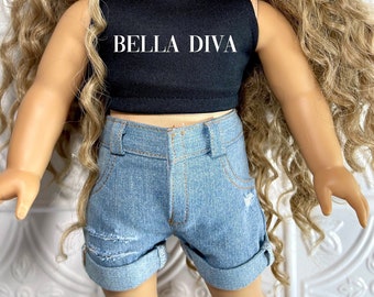18" Girl Doll DISTRESSED DENIM SHORTS with rips - Light wash Ripped Shorts-Destructed Jean Shortie Designed to fit 18 Inch Girl or Boy Dolls