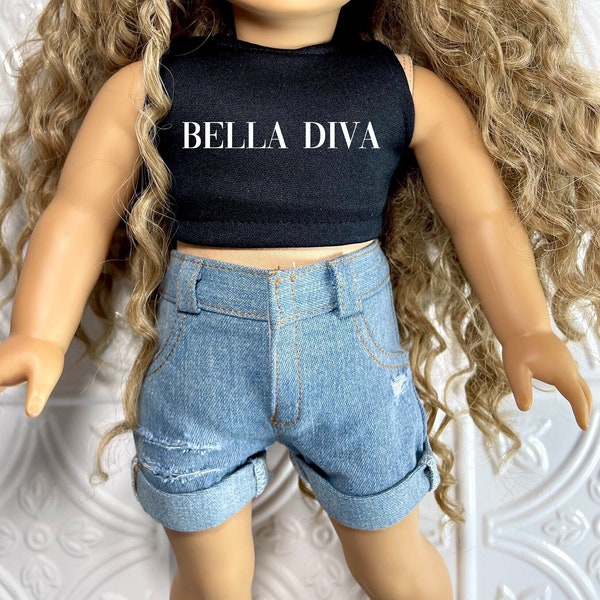 18" Girl Doll DISTRESSED DENIM SHORTS with rips - Light wash Ripped Shorts-Destructed Jean Shortie Designed to fit 18 Inch Girl or Boy Dolls