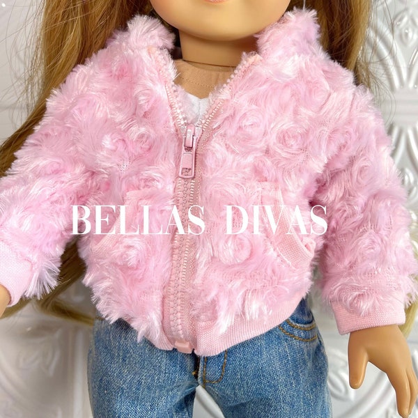 18" Girl Doll PINK FUZZY Fabric JACKET Fancy Hoodie Designed to Fit 18 Inch Dolls Elegant Doll Coat