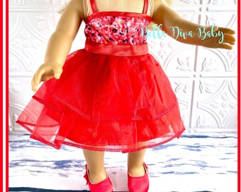 18" Girl Doll Adorable Red Chiffon DRESS Designed to Fit 18 Inch Girl Doll Spring outfit
