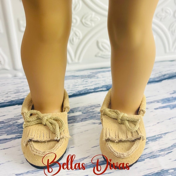 Doll MOCCASIN Tan SHOES Faux SUEDE Designed to fit 18 Inch Dolls- Doll Comfy Winter Warm Shoes for 18" Inch Doll