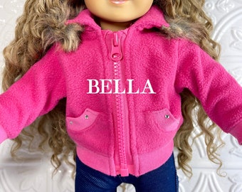 18" Girl Doll HOT PINK JACKET with Faux Fur trim and Rhinestones Fancy fleece Jacket Designed to Fit 18 Inch Girl Dolls