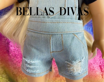 18" Girl Doll DISTRESSED DENIM OVERALLS with rips -Light Wash Ripped Overalls Designed to fit 18 Inch Girl or Boy Dolls- Trendy Doll clothes