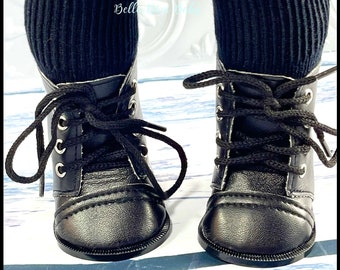 18" Girl Doll TALL BOOTS with Lace Black color - Rustic COLONIAL Boots Designed to Fit like 18 Inch Girl or Boy Dolls