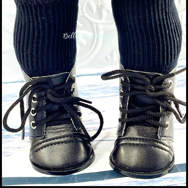 18" Girl Doll TALL BOOTS with Lace Black color - Rustic COLONIAL Boots Designed to Fit like 18 Inch Girl or Boy Dolls