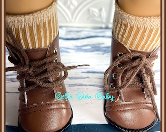 18" Girl Doll COLONIAL STYLE Lace Up Tall Boots Brown and Black - VINTAGE Pioneer Boots Designed to Fit  18" Inch Girl Dolls