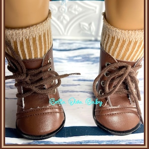 18&quot; Girl Doll COLONIAL STYLE Lace Up Tall Boots Brown - VINTAGE Pioneer Doll Boots- Period Lace-Up Brown Boots Designed to Fit 18 Inch Dolls