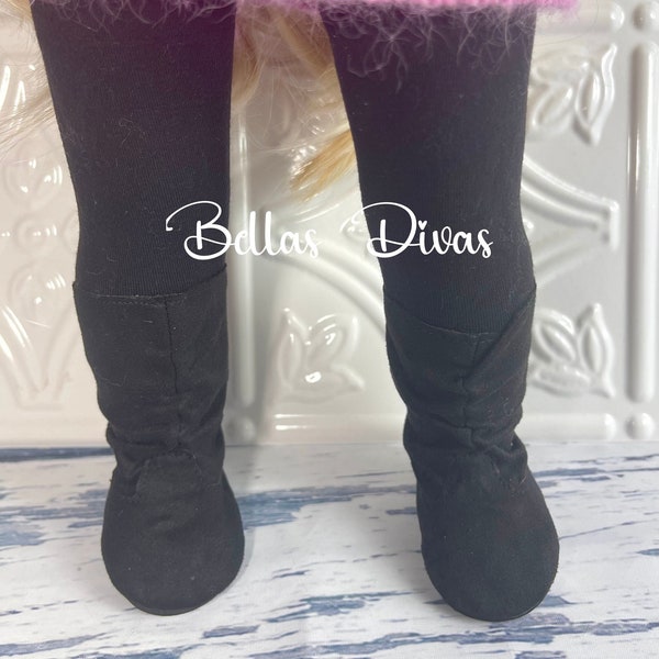 18 inch girl Doll Black TALL BOOTS Faux Suede Designed to Fit 18" dolls Long Fancy Faux Suede Boots