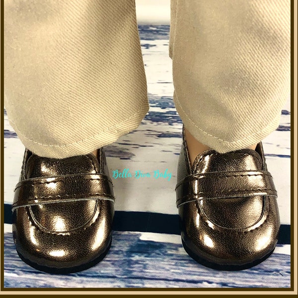 18" Boy Doll Brown Faux LEATHER BOY SHOES Fits Fancy Boy doll - Shiny Formal shoes Designed to fit 18 inch Girl or Boy dolls