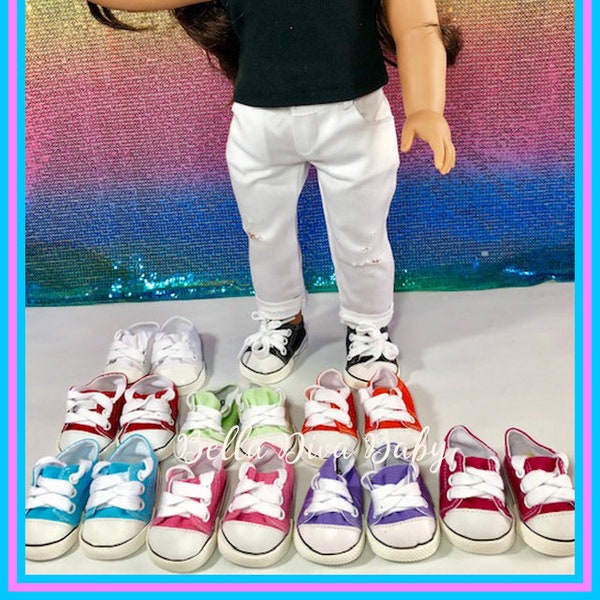 18" Girl Doll SNEAKERS -CANVAS colorful shoes Designed to fit  18 inch Girl or Boy Dolls