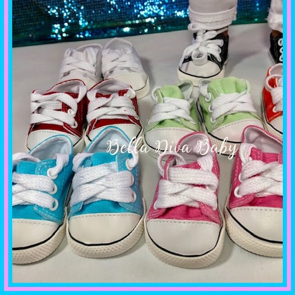 18" Girl Doll CANVA SNEAKERS -colorful shoes Designed to fit  18 inch Girl or Boy Dolls